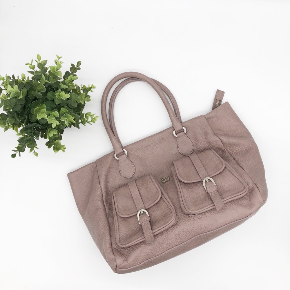 Mauve PINK Pebbled Leather Double Pocket Tote